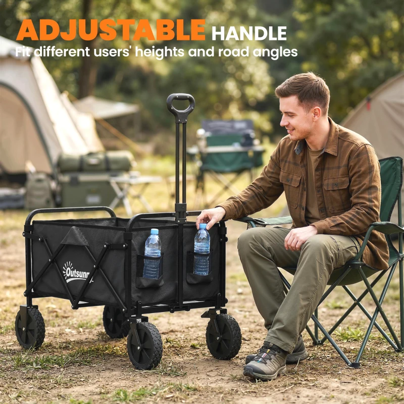Outsunny Wózek transportowy składany z regulowanym uchwytem, uchwytami na kubki, czarny
