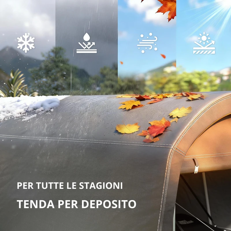 Outsunny Ripostiglio da Giardino con Telo in Plastica, Tettoia per Attrezzi, Garage Pieghevole, 300 x 450 x 230 cm, Grigio Scuro