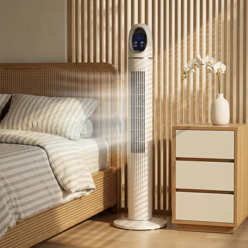 HOMCOM Turmventilator für Schlafzimmer, Standventilator mit 70° Oszillation, 3 Modi, 3 Geschwindigkeiten, 24-Stunden-Timer, Weiß