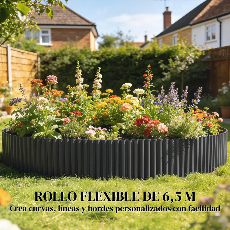 Outsunny Valla de Jardín Metálica 650x20 cm de Acero Galvanizado Resistente para Huerto Patio Terraza Césped Gris Oscuro