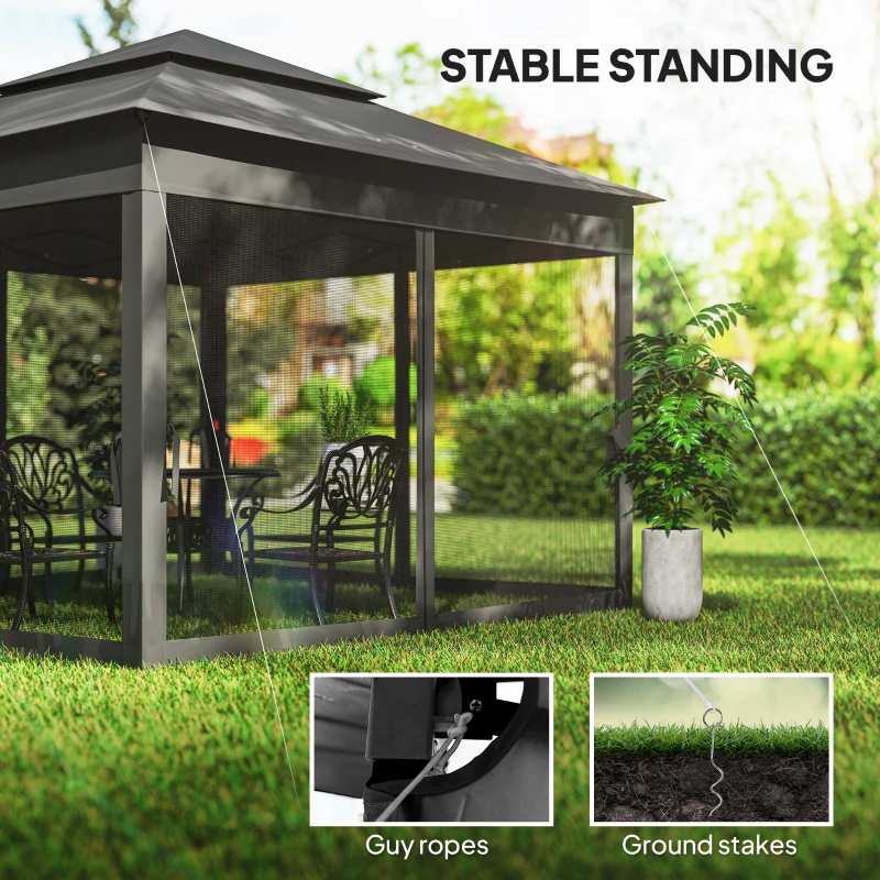 Outsunny 3 x 3(m) Pop Up Gazebo, Double-roof Garden Tent with Netting and Carry Bag, Party Event Shelter, Black