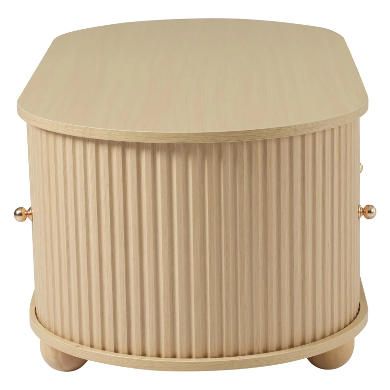 Table basse ovale avec rangement et portes coulissantes, 100x50x40 cm, Couleur naturelle