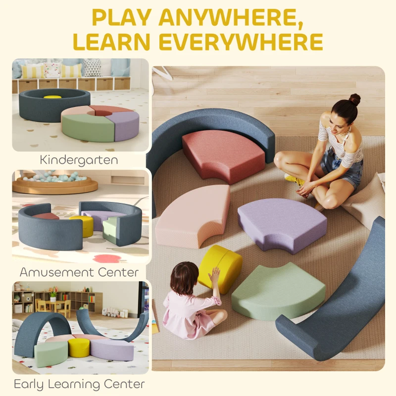 AIYAPLAY 7-częściowy Zestaw Miękkich Klocków dla Maluchów, Pianka, Zmywalny Pokrowiec z Kordu, Różne Kształty, Kolorowy