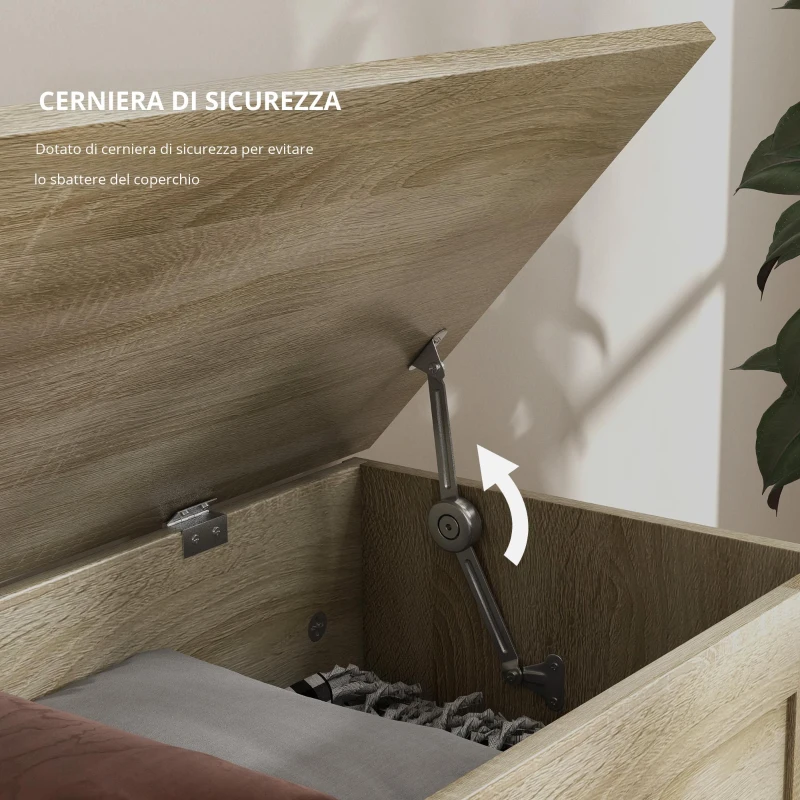 HOMCOM Cassapanca in Legno, Cassapanca Porta Giocattoli, con Cerniera di Sicurezza, per Soggiorno, 80 x 40 x 45 cm, Legno Naturale