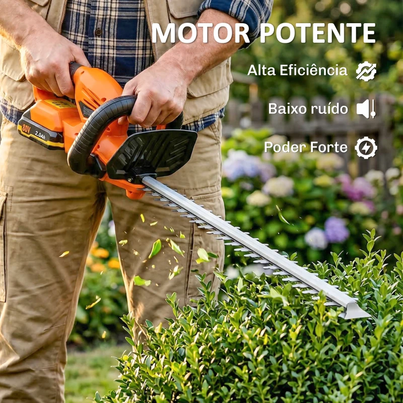 Outsunny Cortador de Sebes a Bateria 18V com Bateria de 2000mAh Lâmina de Dupla Ação 51 cm Motor sem Escovas e Carregador Laranja