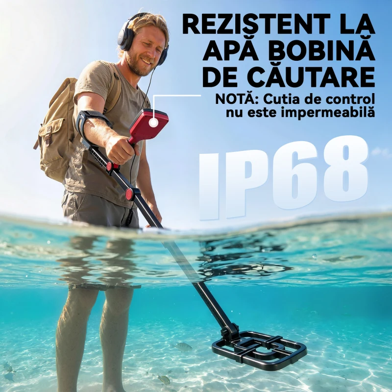 Outsunny Detector de Metale Pliabil pentru Adulți, Detector de Metale Aur Impermeabil IP68 cu Bobină, Display LCD, 4 Moduri, Geantă, Lopată, Căști, Tijă Telescopică Reglabilă, pentru Plajă și Grădină