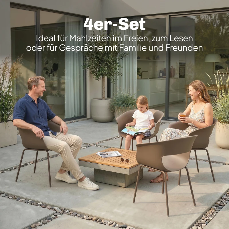 Outsunny Tuinstoelen 4-delige set ergonomische balkonstoelen met open rugleuning armleuning weerbestendig roestbestendig koffie