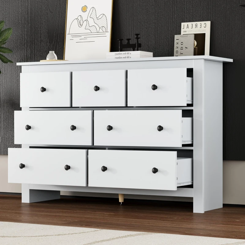 Madia credenza minimal portaoggetti con 7 cassetti, 152x40x88.5 cm, Bianco