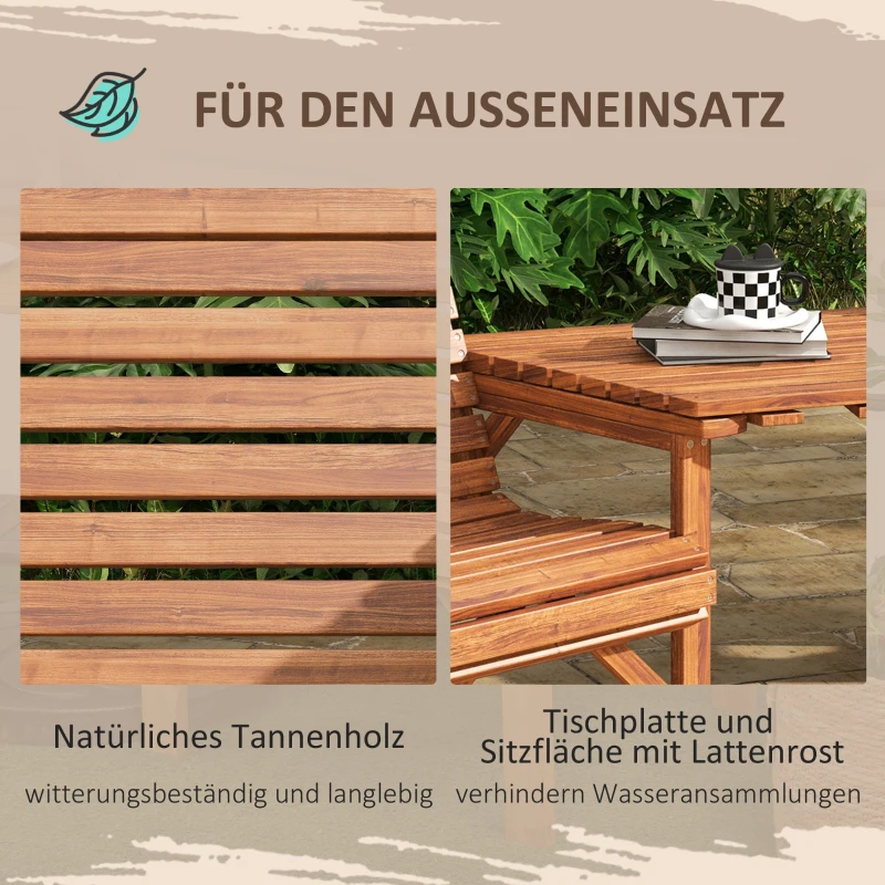 Outsunny Bistro-Set 3-teilig aus Holz Wetterfest Gartenmöbel Set mit Lamellendesign Sonnenschirmloch Verkohlt