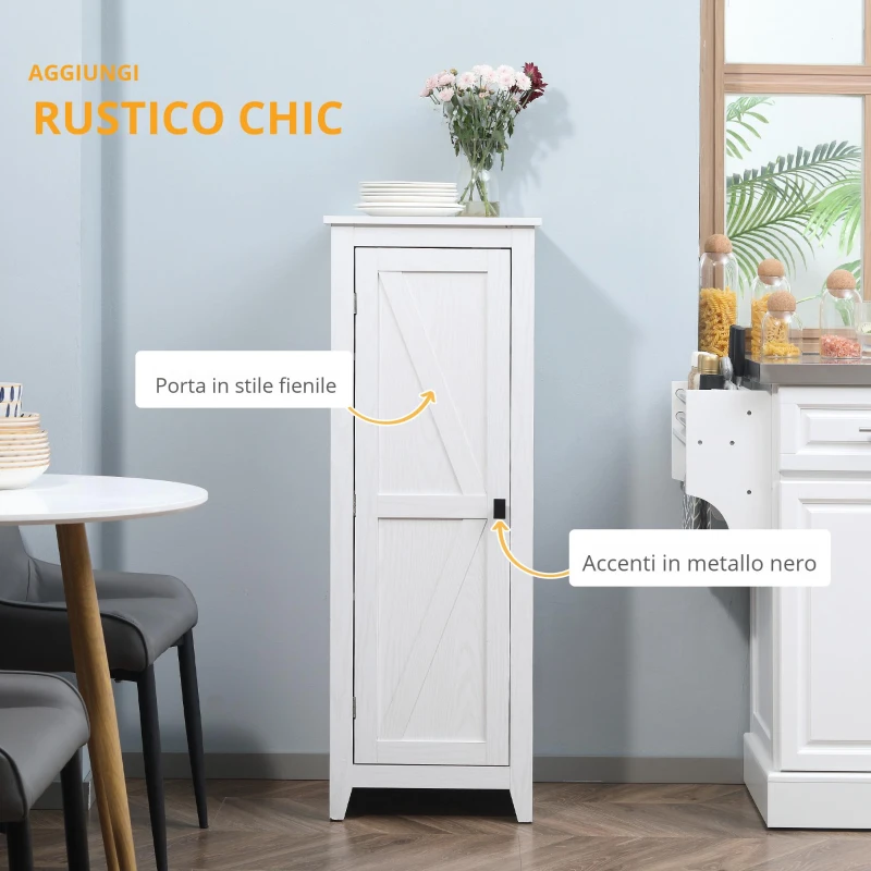 HOMCOM Armadio da Archiviazione per Cucina, Mobiletto Alto per Bagno, Stile Classico con 3 Ripiani Regolabili, Altezza 120 cm, in Legno, Bianco