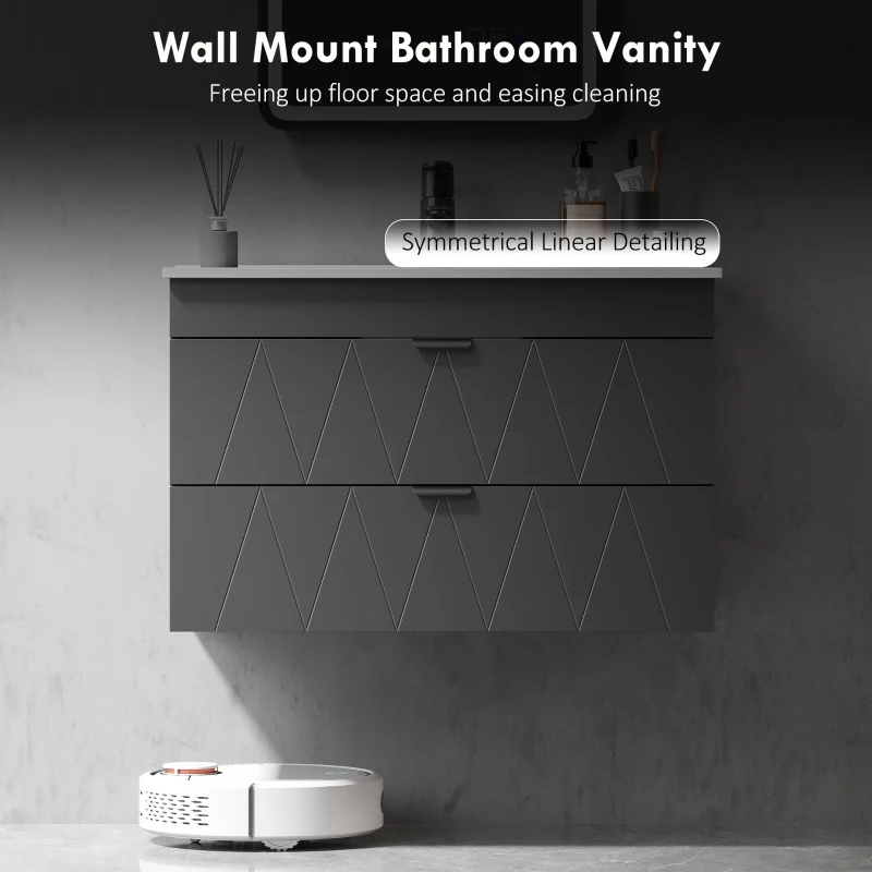 HOMCOM Szafka łazienkowa wisząca z umywalką ceramiczną, nowoczesna szafka pod umywalkę z 2 szufladami z cichym domykiem, czarna