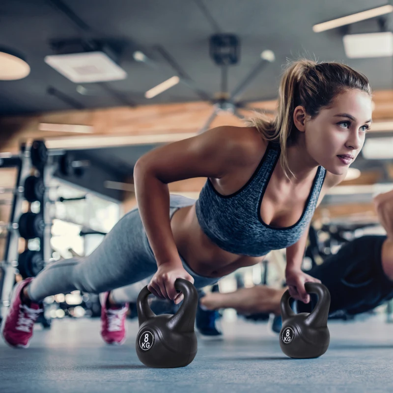 HOMCOM Kettlebell 8 kg, haltère avec poignée ergonomique, haltère à boule, musculation, entraînement, 22 x 17 x 24 cm noir
