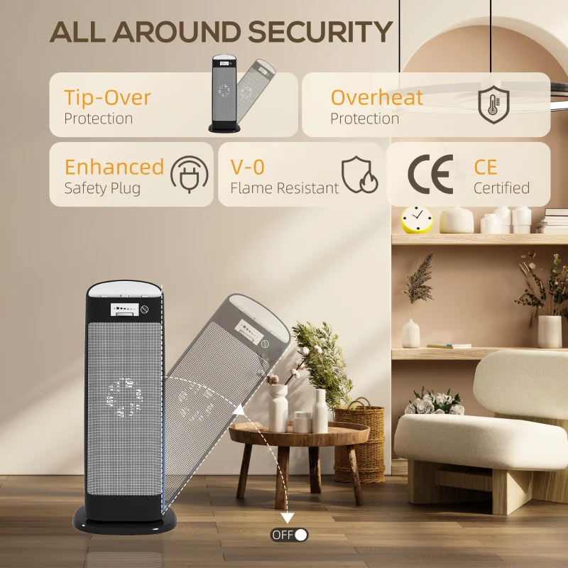 HOMCOM Ceramic Space Heater, 2000W Fan Electric Heater with 4 Modes, Adjustable Thermostat, 55° Oscillation, Tip-Over and Overheat Protection for Bedroom, Home Office, Black