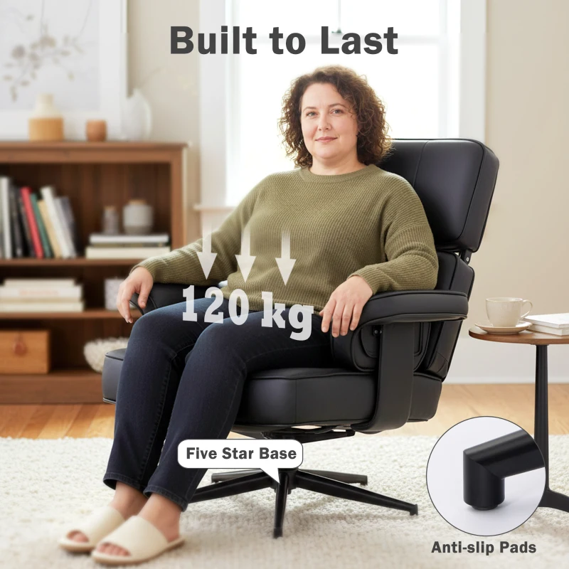 HOMCOM Regulowany Fotel Relaksacyjny z Podnóżkiem, Pokrycie z Skóry Ekologicznej, Regulowana Zagłówka, Metalowa Baza, Czarny