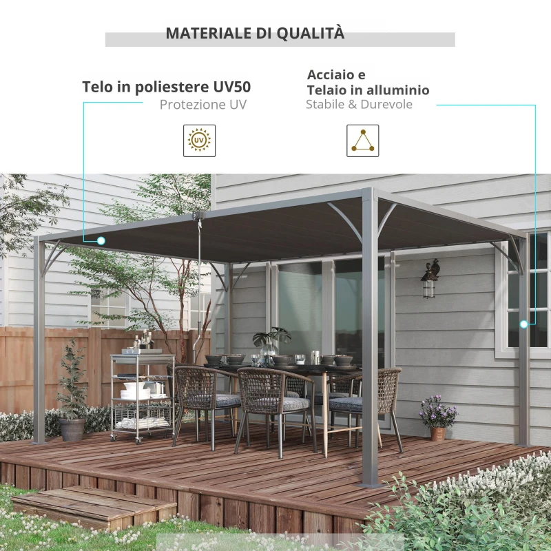 Outsunny Pergola 4 x 3 m Bioclimatica con Lamelle Orientabili, Design Contemporaneo, Anti-UV 50+, Alluminio, Grigio