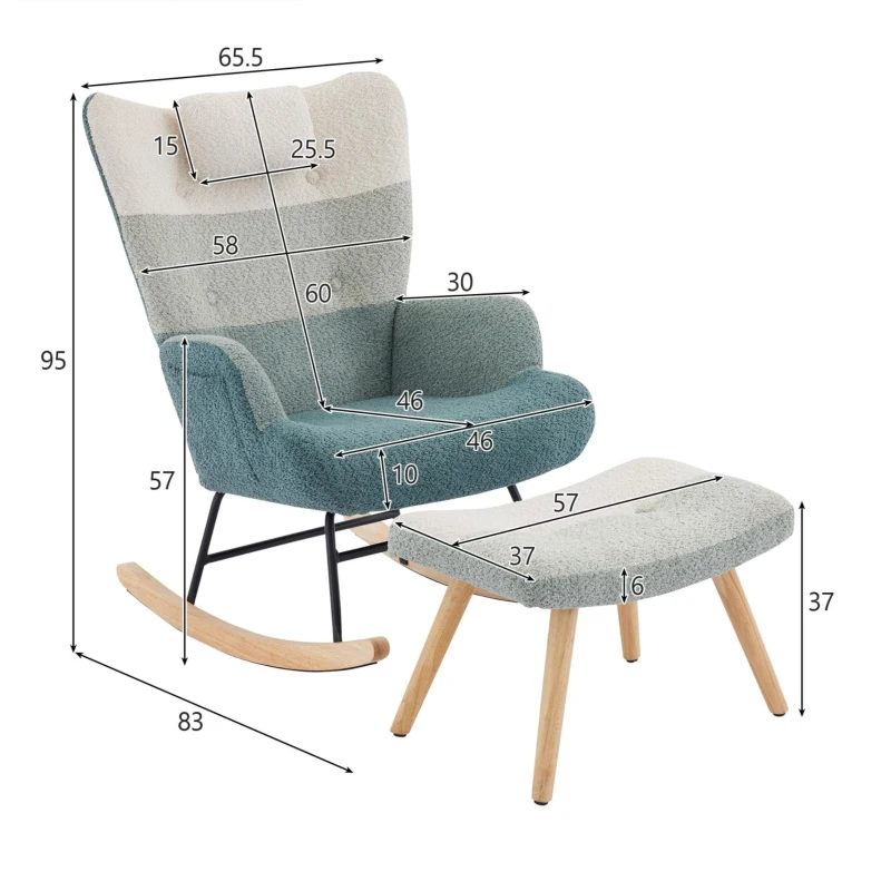 Fauteuil à bascule en bouclé au motif patchwork rayé coloré avec design ergonomique et dossier haut, Multicolore