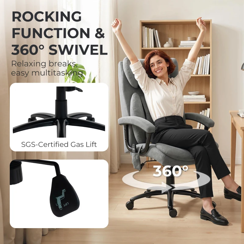 HOMCOM Sedia da Ufficio Massaggiante Ergonomica con 4 Punti Impastanti, Poltrona Direzionale con Schienale Alto a Farfalla e Sedile Ampio, Grigio
