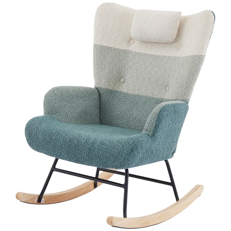Fauteuil à bascule en bouclé au motif patchwork rayé coloré avec design ergonomique et dossier haut, Multicolore