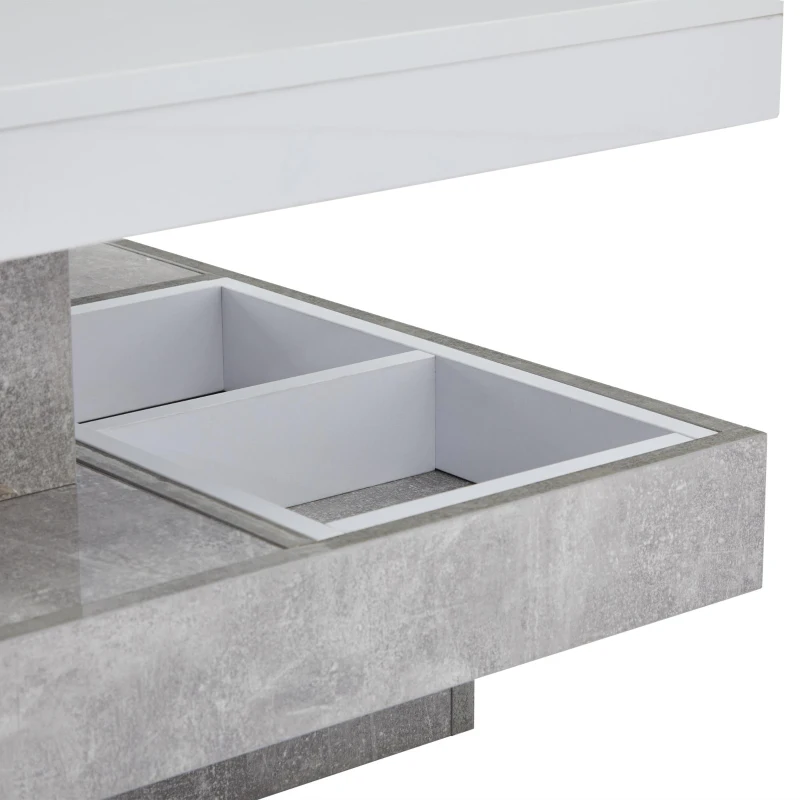 Tavolino da caffè lucido e girevole a 2 livelli con ripiano portaoggetti, 70x70x36 cm, Bianco