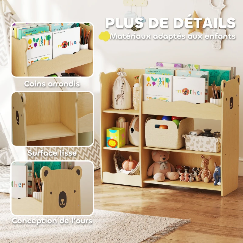 AIYAPLAY Meuble rangement enfant 3 niveaux, étagère de rangement pour jouets enfants avec étagères ouvertes, 92x29x79cm, naturel