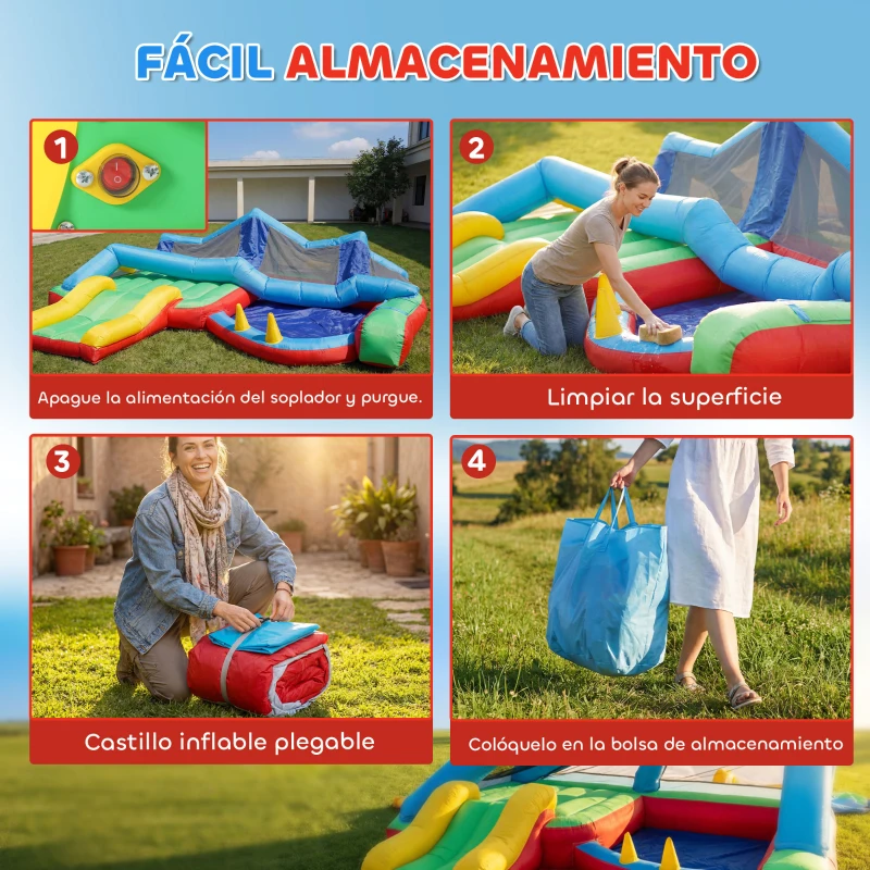 AIYAPLAY Castillo Hinchable para Niños con Soplador Tobogán Cama Elástica Piscina de Pelotas Juego de Aros Toldo