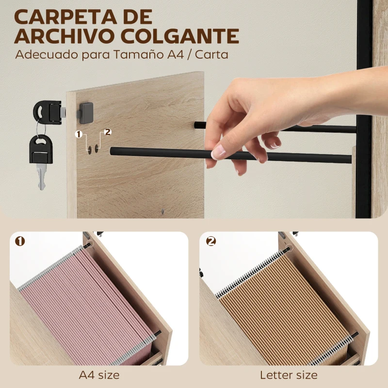 Vinsetto Cajonera de Oficina Cajonera para Escritorio con 2 Cajones y Ruedas para Tamaño Carta A4 44x40x66,5 cm Tono Madera