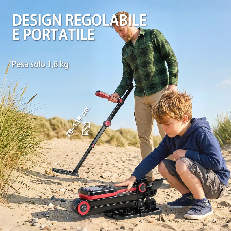 Outsunny Metal Detector Adulti, 4 Modalità, Bobina IP68 Impermeabile, Display LCD