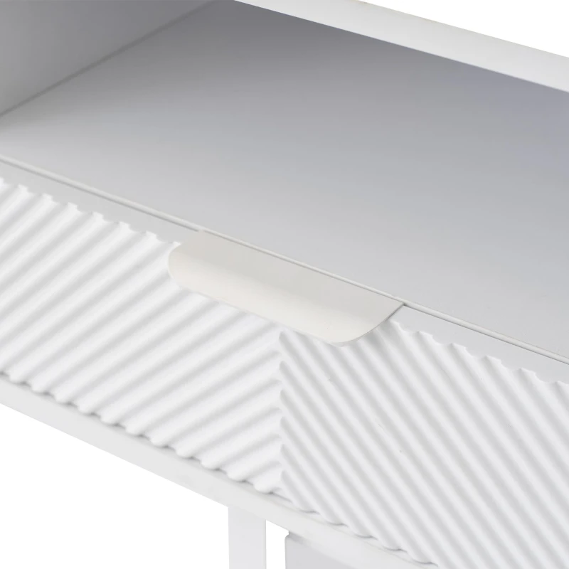 Mobile TV moderno con motivi a righe e ripiani aperti, in truciolato, 200x40x51 cm, Bianco