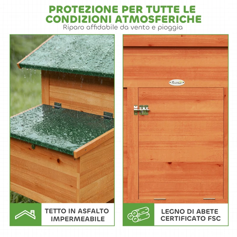 PawHut Pollaio in Legno con Nido, Tetto Impermeabile, Vassoio Estraibile, 2 Trespoli, Rampa, Finestra, per 2 Galline, Anatre,Arancione