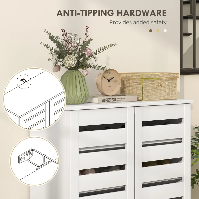 HOMCOM Narrow Shoe Cabinet for Entryway, 5-Tier Slim Shoe Storage Cabinet with 2 Slatted Doors and Adjustable Shelves