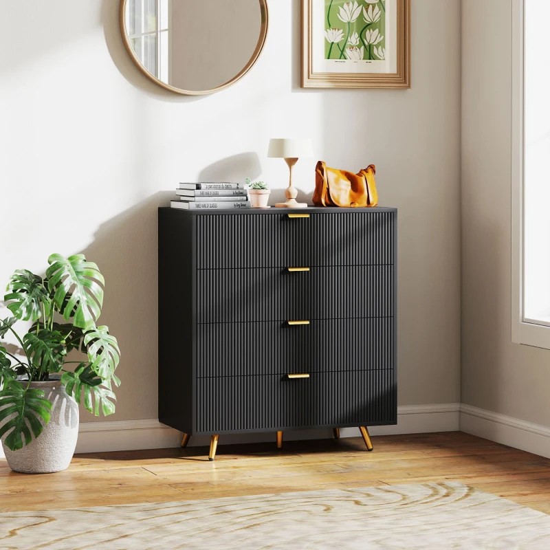 HOMCOM Elegant Four-Drawer Bedside Table - Black