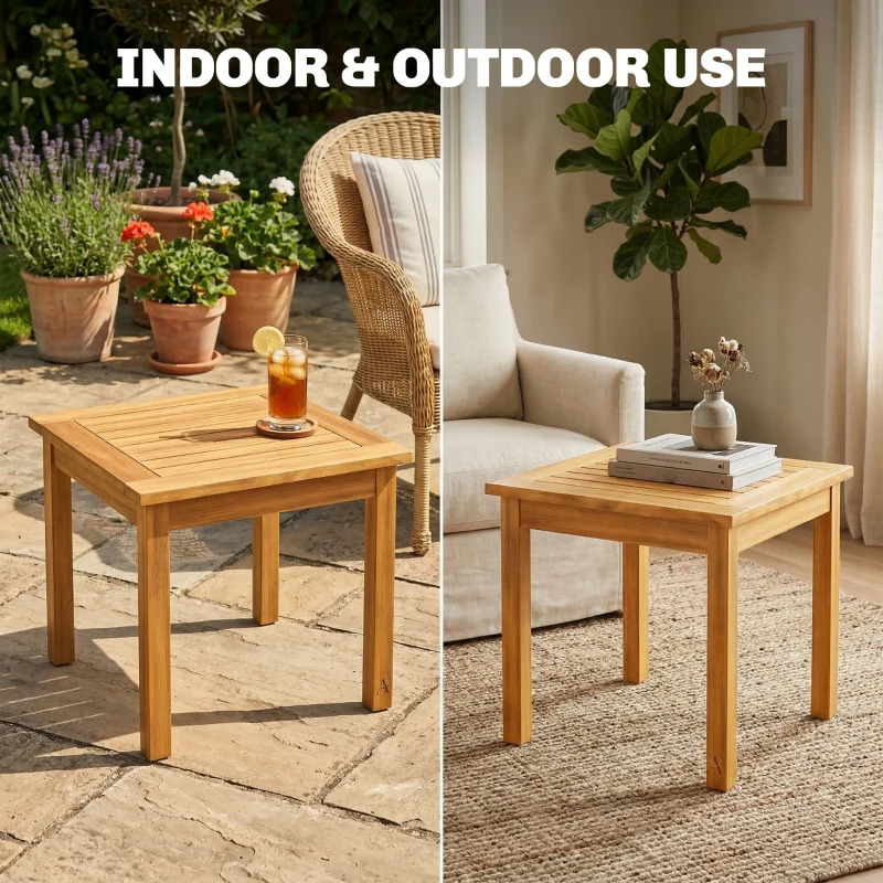 Outsunny Coffee Table Fully Assembled Patio Side Table Slatted Top Solid Acacia Wood for Indoor Outdoor Natural Wood