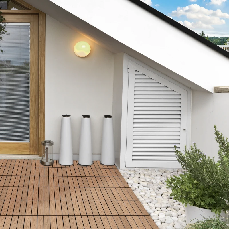 Outsunny Dalles terrasse - caillebotis - Lot de 11 pcs, Surface Max. 1 m² - emboîtables, Installation très Simple, dim. 30 x 30 cm