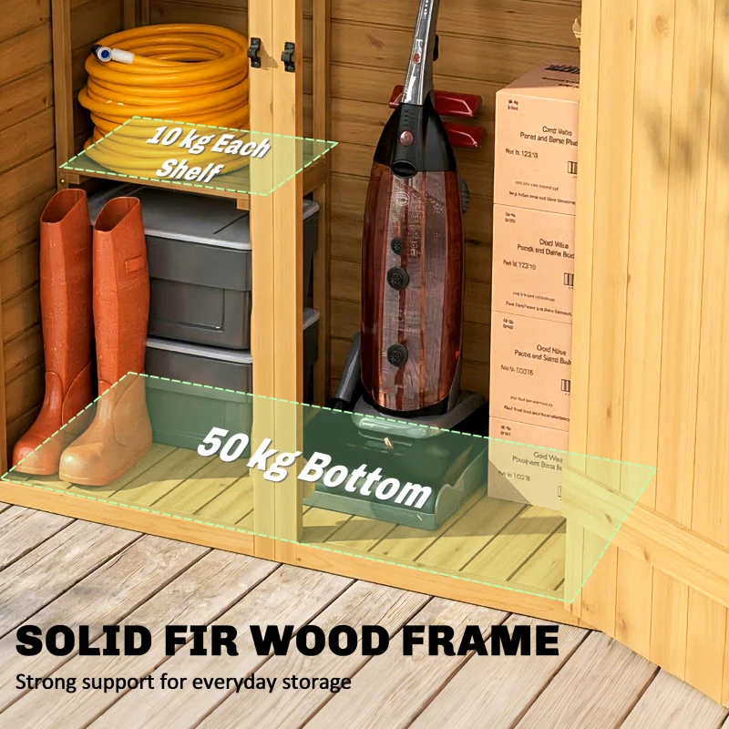 Outsunny Capanno Legno Marrone, Ripostiglio Attrezzi con 2 Ripiani