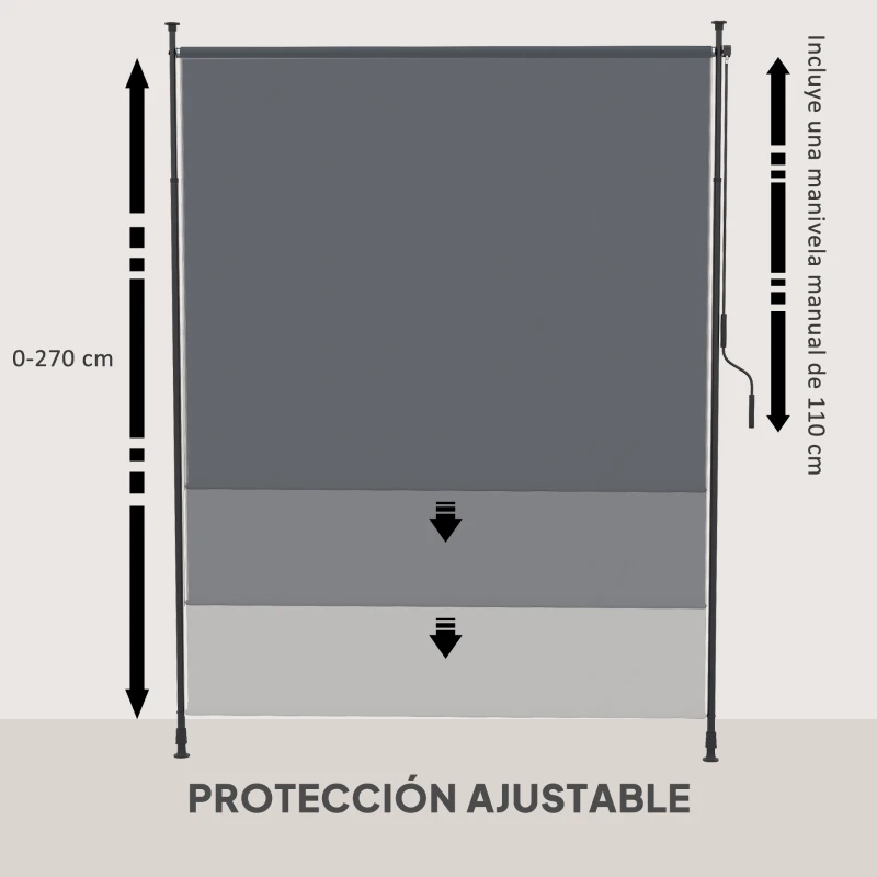 Outsunny Toldo Vertical Exterior 200x305 cm Pantalla de Privacidad Enrollable Ajustable con Manivela Protección UV 40+ Gris