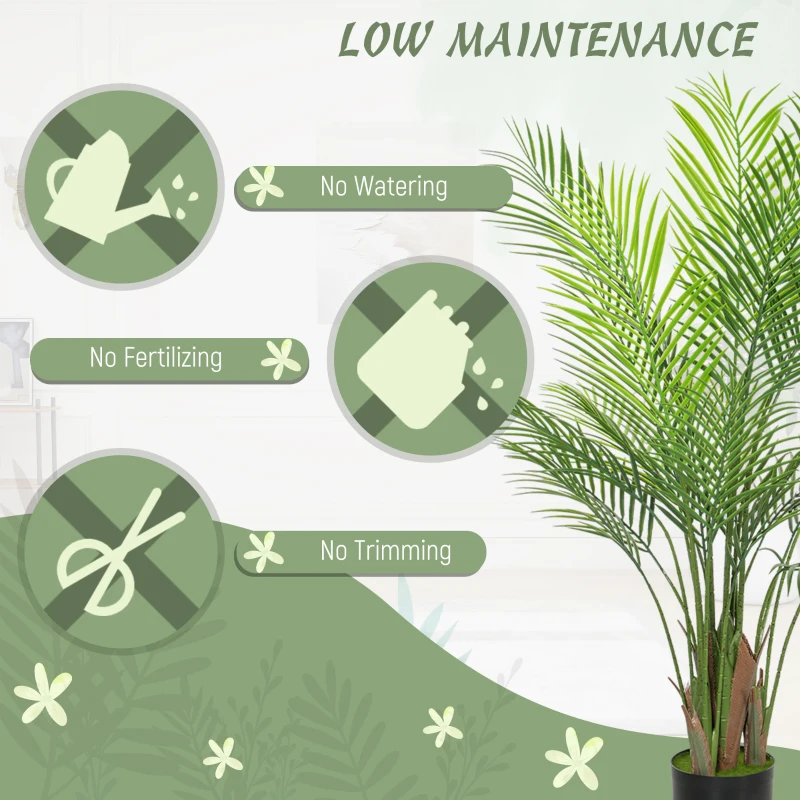 HOMCOM Decorative Artificial Plant, 120cm UV Resistant Faux Areca Palm Tree with Plastic Pot and Flocking, Fake Plant for Indoor Outdoor Decor, Green