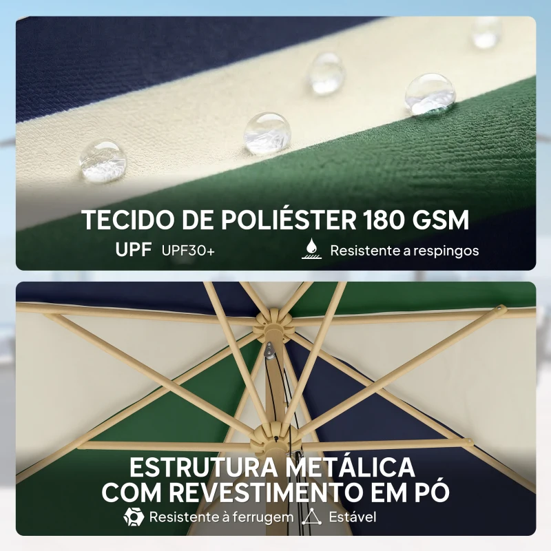 Outsunny Chapéu de Sol para Terraço Exterior Ø2,3 m com Estrutura de Efeito Madeira Polia com Corda Toldo Bicolor UPF30+ Multicor