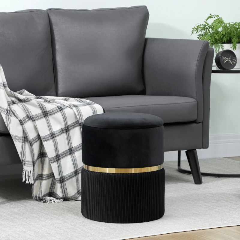 HOMCOM Velvet-Feel Storage Ottoman - Black