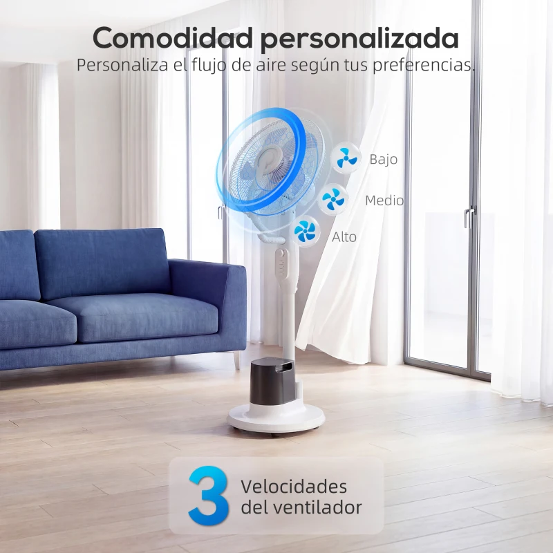 HOMCOM Ventilador Nebulizador 90W Oscilación de 70° 3 Velocidades 5 Aspas Depósito de Agua de 3,5L 5 Ruedas Blanco