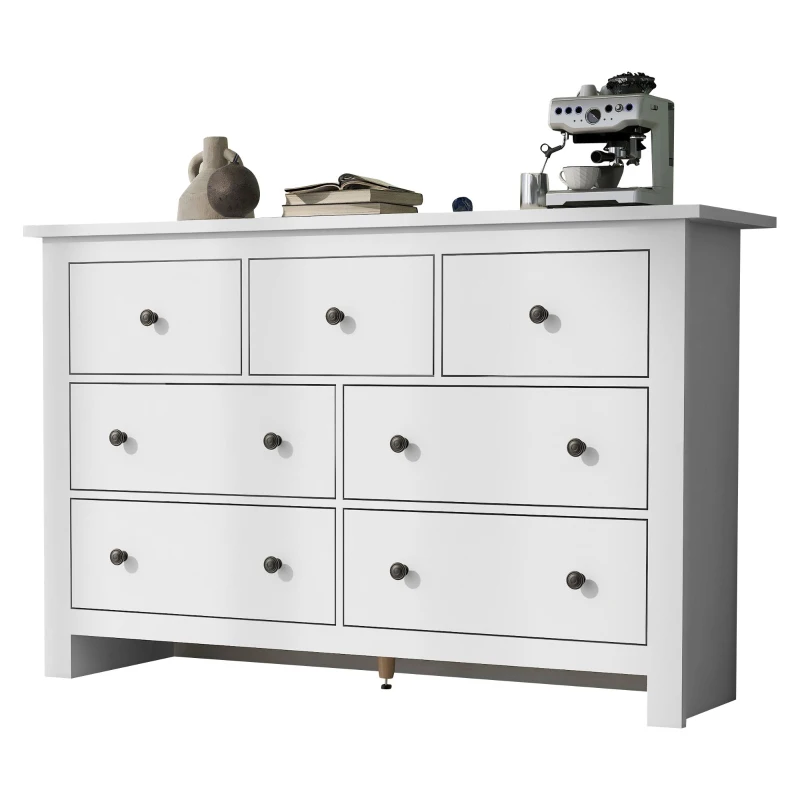 Madia credenza minimal portaoggetti con 7 cassetti, 152x40x88.5 cm, Bianco