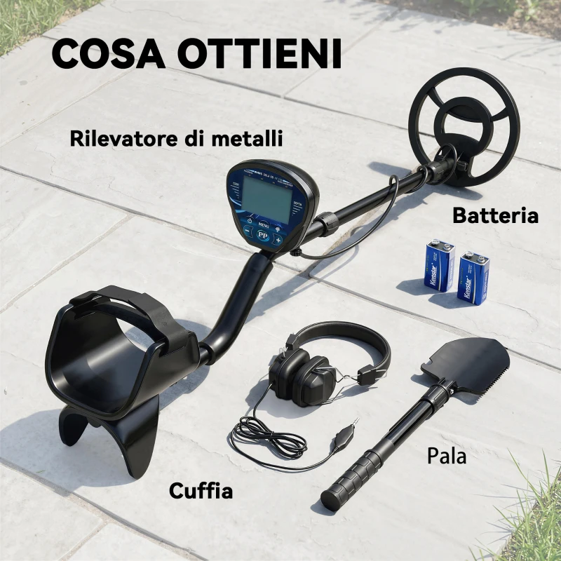 Outsunny Metal Detector 3 Modalità Adulti, Bobina Impermeabile IP68, Display LCD