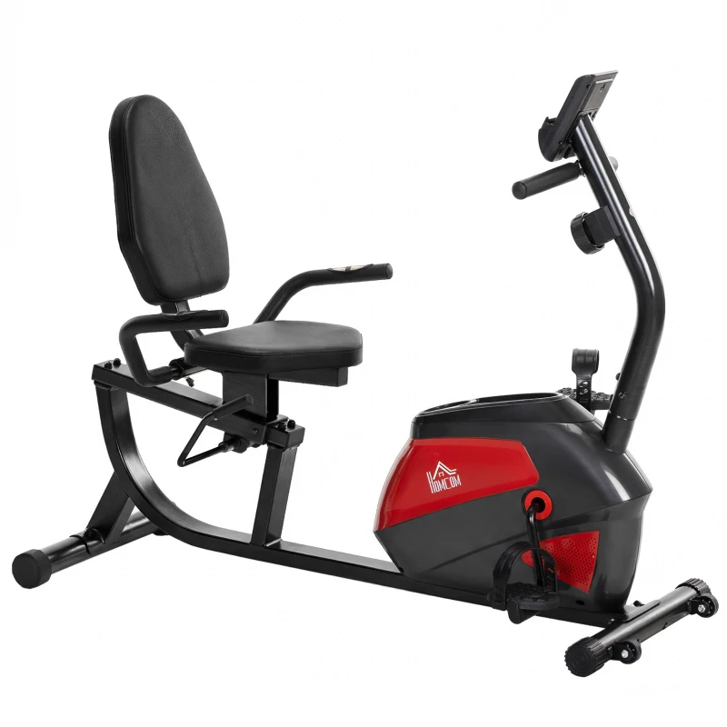 HOMCOM Vélo d'appartement avec dossier de 8 niveaux de résistance, volant d'inertie, siège réglable, écran LCD et support