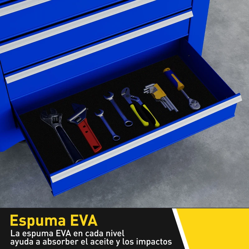 DURHAND Carro de Herramientas con 7 Cajones Cerradura Asa 2 Ruedas con Freno de Bloqueo para Garaje Hogar Azul