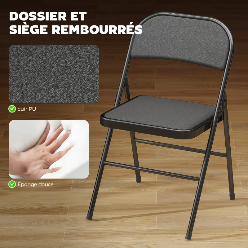 HOMCOM Lot de 6 chaises pliantes chaises de salle à manger portables cadre en acier 45 x 46 x 78 cm noir