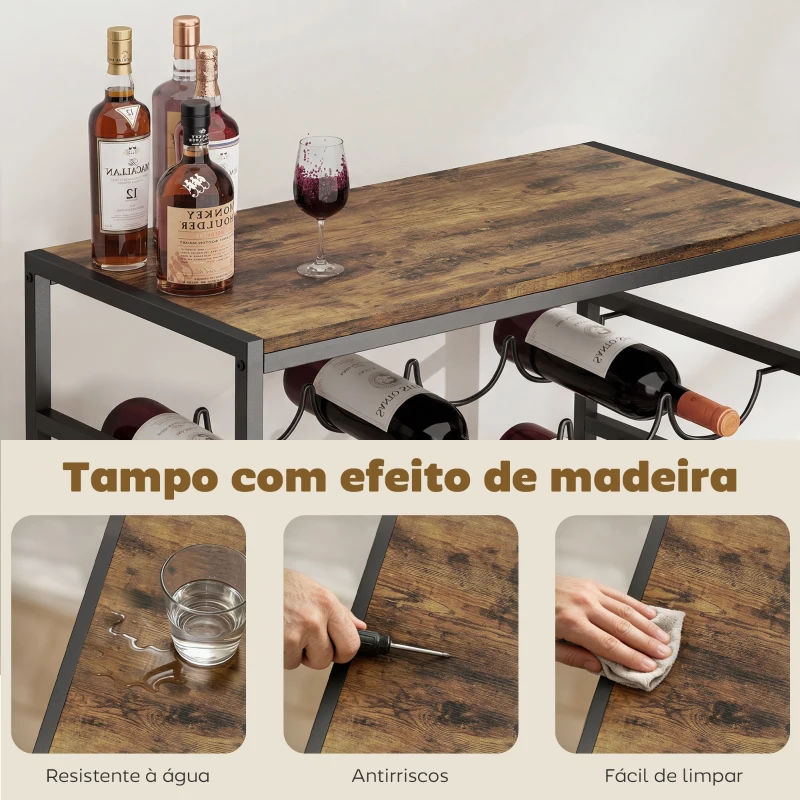 HOMCOM Garrafeira para 30 Garrafas de 6 Níveis com Superfície de Madeira Estilo Industrial 59x30x88,5 cm Castanho Rústico