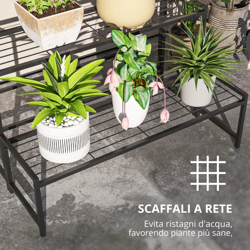 Outsunny Supporto per Piante a Tre Livelli con Design a Scala e Struttura Metallica Resistente per Interno ed Esterno