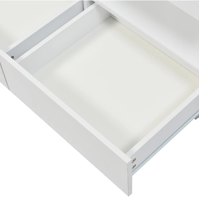 Tavolino da salotto moderno e lucido con illuminazione LED e 2 cassetti, 100x60x49.5 cm, Bianco