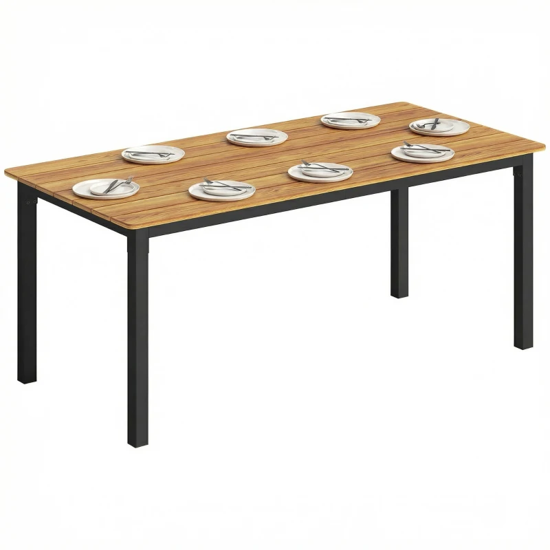 Outsunny Table de jardin pour 6 à 8 personnes, table à manger extérieure plateau à lattes en bois massif, 180x86x74cm, teck