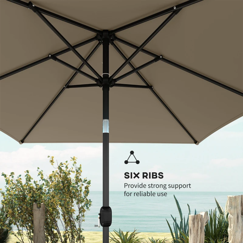 Outsunny Garden Parasol, Parasol Umbrella with Crank Handle, Tilt Function, Polyester Canopy, Khaki