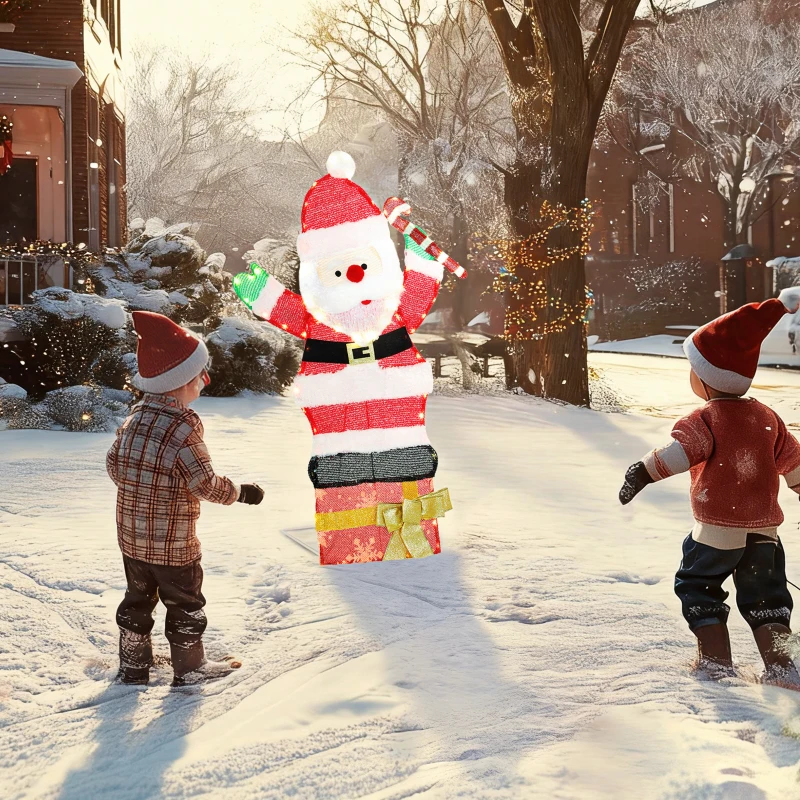 Outsunny Père Noël lumineux de 90 cm avec 97 LED blanc chaud, décoration de Noël pour intérieur et extérieur